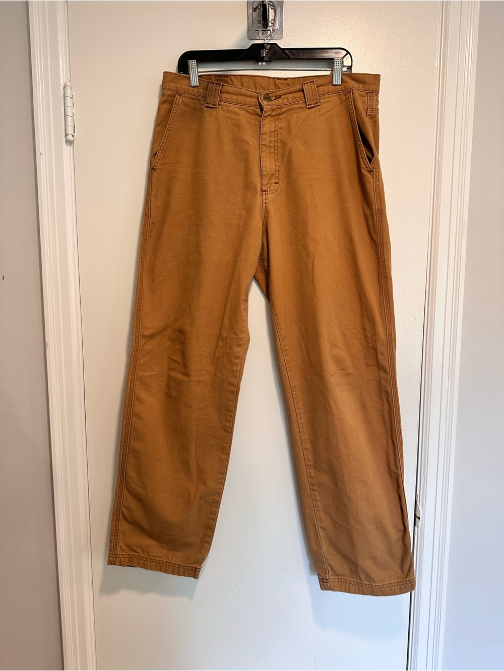 LL Bean Duck Canvas Sz:34 Tan Brown Cotton Straight Leg Workwear Utility Pant.